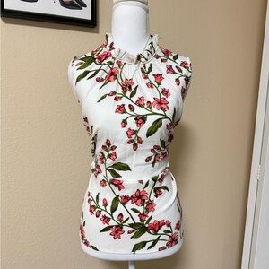 Ann Taylor Sleeveless Floral Blouse - White and Pink
